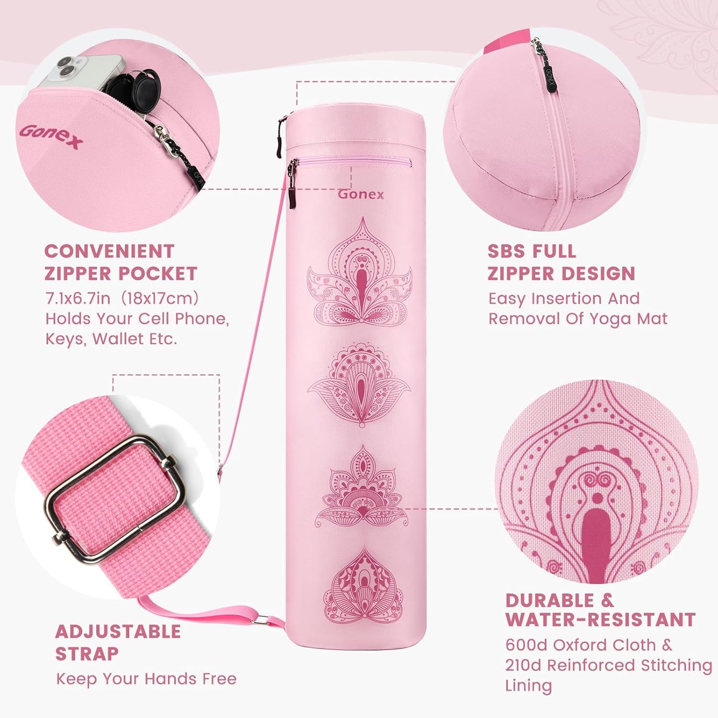 Gonex Yoga Mat Bag, Yoga Mat Carrier Full-Zip Exercise Yoga Mat Carry Bag for Women Men with 2 Multi-Functional Storage Cargo Pockets Extra Wide Adjustable Shoulder Strap
