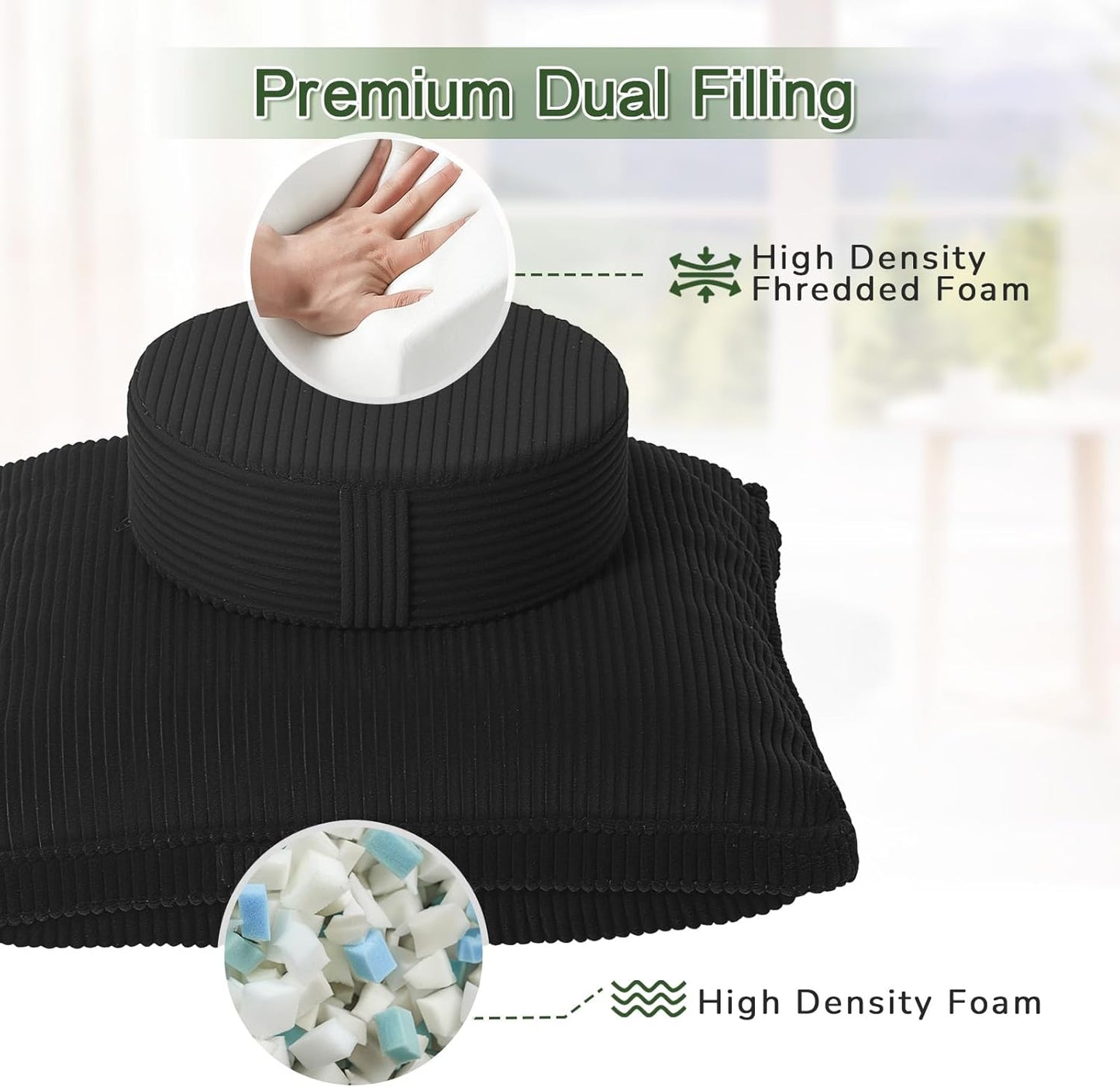 Meditation Cushion Set, Large Meditation Pillow with Ergonomic Support Prayer Pad, Modern Zafu & Zabuton Set to Mindfulness, Yoga, Removable Corduroy Cover, Green, 32in