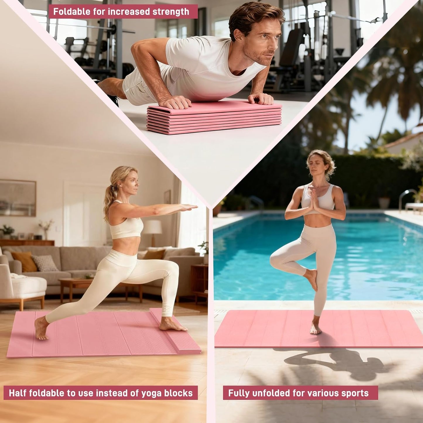 Foldable Yoga Mat 72"x28"x0.25" in, 70cm Wide Non Slip Pilates Mat, 6mm Thick Travel Yoga Mat Packable, Exercise Mats for Home Workout, Folding Stretching Mat for Women and Men