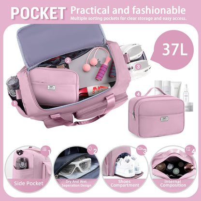 FIORETTO Women's Gym Duffle Bag with Shoes Compartment, 30L Capacity, Ideal for Travel, Gym, Sports, Duffel, Weekender