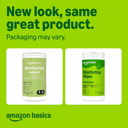 Amazon Basics Disinfecting Wipes, Lemon & Fresh Scent, Sanitizes, Cleans, Disinfects & Deodorizes, 255 Count (3 Packs of 85), Packaging May Vary