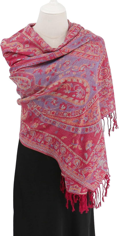 Ciormis Two Tone Silky Paisley Pashmina Shawl Scarf,Soft Women's Rave Jacquard Pashminas Wrap Scarves
