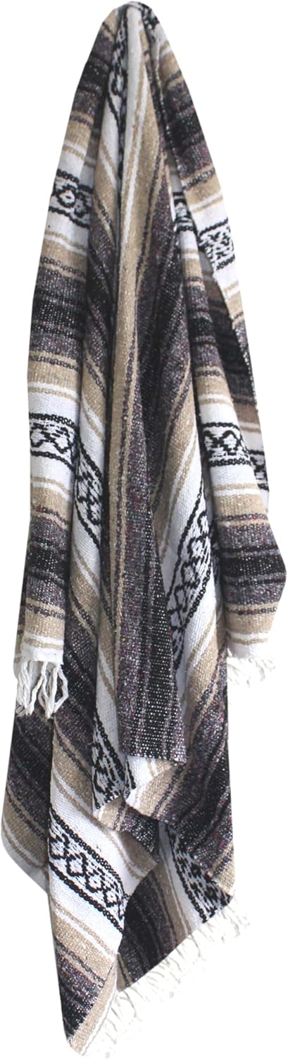 Del Mex Classic Mexican Blanket, Large Authentic Woven Falsa Throw (70"x50"), Artisan Southwest Décor for Beach, Yoga, Outdoors (Lavender)