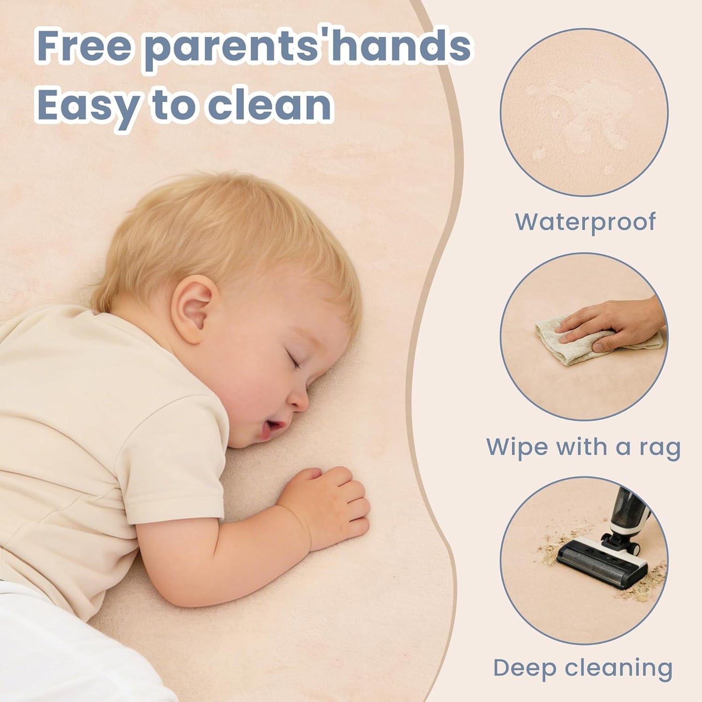 ACOMOPACK 1.3" Thick Baby Play Mat for Floor 79x118"-Large Water-Repellent&Non-Slip Memory Foam Mat for Kids,Toddlers,Soft Velvet Nursery Rug for Tummy Time&Crawling,Yoga,Tatami Style(Blue)