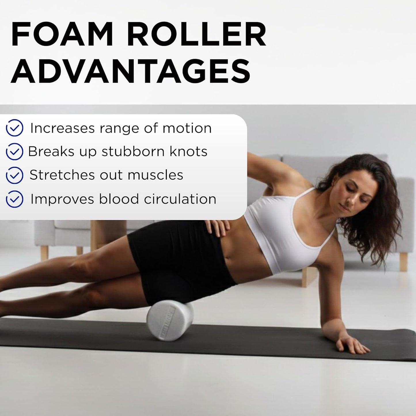 THERABAND Pro Foam Roller, 6" x 36" Round; White Back Roller, Compact 6 Inch Diameter for Deep Tissue Massage, Physical Therapy, Myofascial Release, Core Stabilization