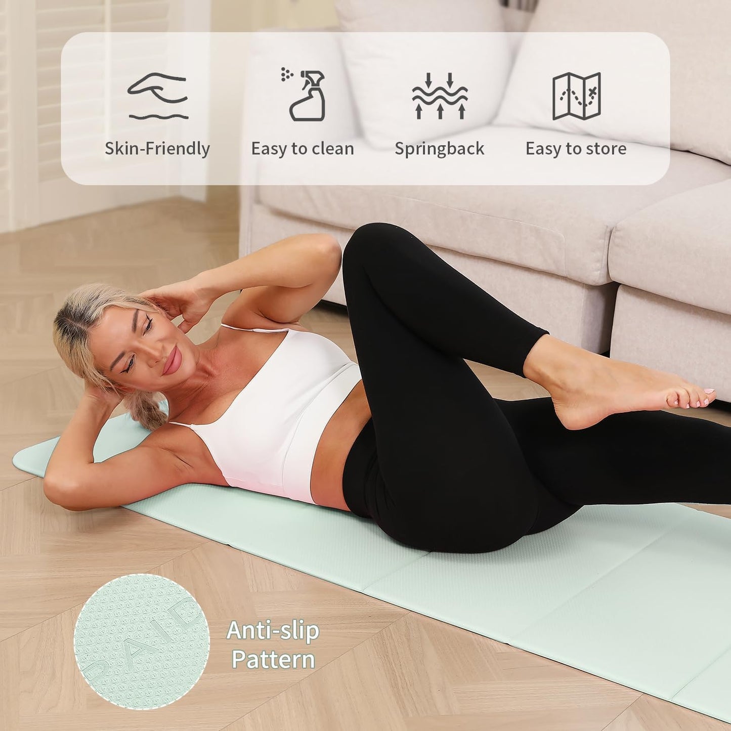 PAIDU Foldable Yoga Mat - 10mm Extra Thick, 75"26" Non-Slip Exercise Fitness Mat | SGS Eco-Certified, Portable for Yoga/Pilates/Studio/Home Workout (Green)