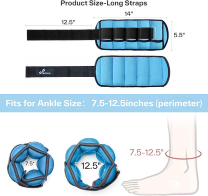 Sportneer Adjustable Ankle Weights Set - 1 Pair (2-10 lbs) Removable Sandbags for Women & Men, Comfortable Neoprene Leg Weights for Walking, Running, Pilates, Yoga, Home Workout & Physical Therapy