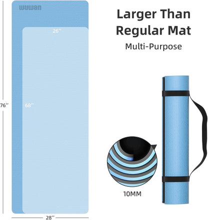 10mm Thick Yoga Mat for Tall Men & Women, Extra Long 76x28in Non Slip TPE Exercise Mat with Carrying Strap, Mat for Yoga Pilates Fitness,Indoor Outdoor Use