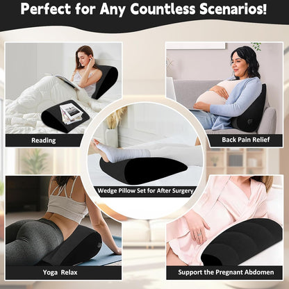 Prosixtoy Portable Wedge Pillow Inflatable Cushion - Body Positioners Lightweight Wedge Pillow for Sleeping, Leg Elevation, Use in Bed, Travel, Camping, Fast Inflating Deflation (Black)