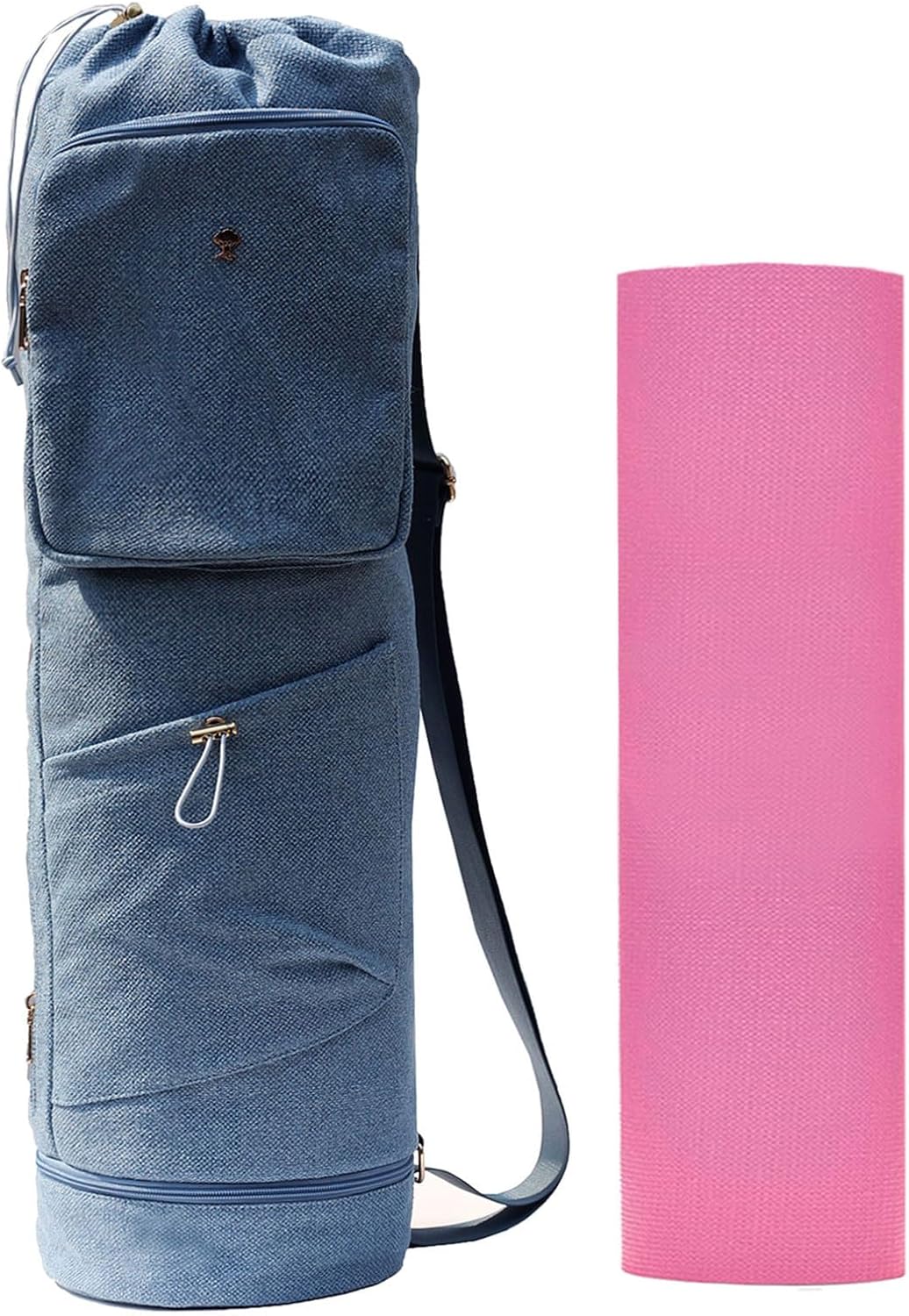 ESVAN Yoga Mat Bag with Multi Pockets Drawstring Yoga Mat Carrier Pilates Exercise Multi-Functional Storage Bag