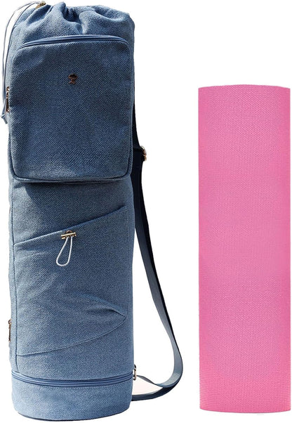 ESVAN Yoga Mat Bag with Multi Pockets Drawstring Yoga Mat Carrier Pilates Exercise Multi-Functional Storage Bag