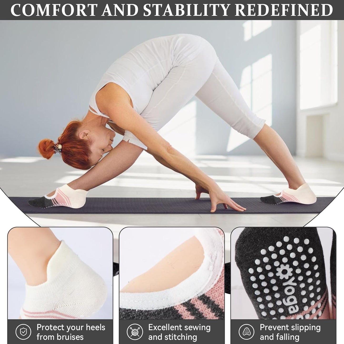Pilates Socks with Grips for Women,Yoga Socks, Non-Slip Yoga Sock with Toe Separators, Pilates Non Slip Sock