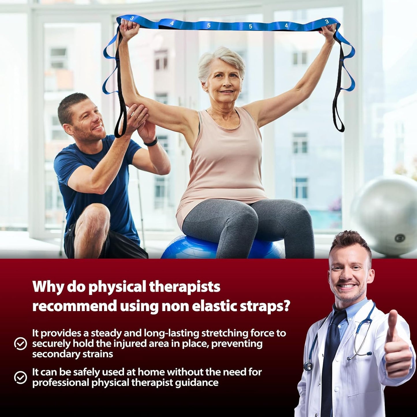 Acozycoo Stretching Strap with Loops for Physical Therapy,Yoga Strap for Stretching,Home Workout,Pilate & Flexibility Training,Non-Elastic Exercise Stretch Band for Hamstring,Leg Stretcher Belt,Flexibility Fascia