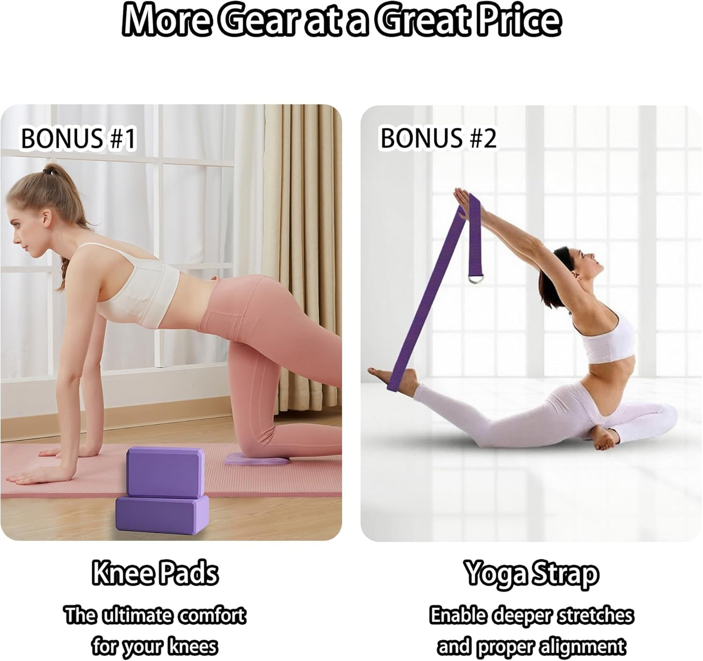 2 Yoga Blocks Supportive Accessories including 2 Knee Pads, 2 With Strap To Put Less Weight On Wrists, 1 Muscle Massage Roller, 2 Pair of Non-Slip Pilates Socks, 1 GYM Bag, Durable Versatile Yoga Brick Exercise Set of 10