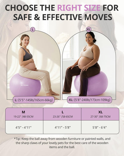 Trideer Pregnancy Birthing Ball, 1.7mm Extra Thick Yoga Ball for Maternity, Labor, Physio, Recovery, Exercise Guide & Daily Comfort Tips for All Trimesters, 1000LB Anti-Burst Non-Slip Stability Ball