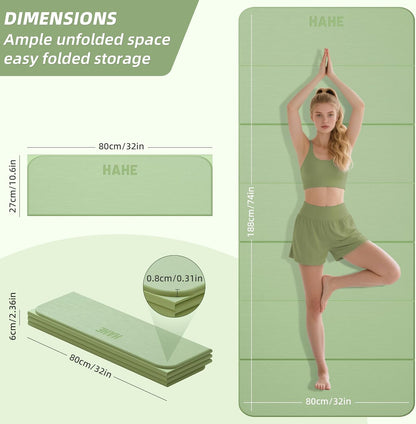 Foldable Yoga Mat,74"Lx32"Wx1/3"Thick,Folding Exercise Mat,Non-slip Wide Pilates Mats for Home Workout/Travel, Portable Yoga Mat Thick for Yoga/Pilates/Camping/Floor Exercises