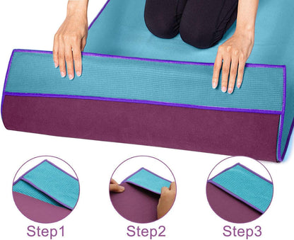 Heathyoga Hot Yoga Towel Non Slip, Microfiber Non Slip Yoga Mat Towel, Exclusive Corner Pockets Design, Dual-Grip, Sweat Absorbent, Perfect for Hot Yoga, Bikram, Pilates and Yoga Mats