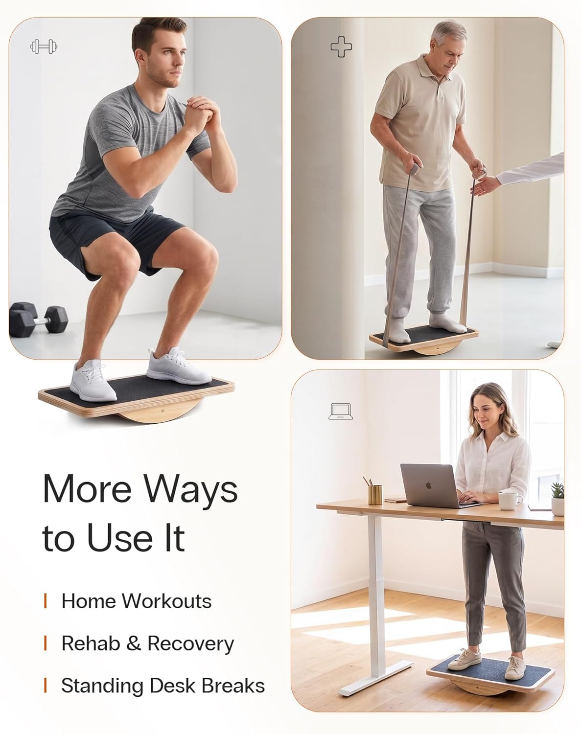 StrongTek Professional Wooden Balance Board, Rocker Board, Wood Standing Desk Accessory, Balancing Board for Under Desk, Anti Slip Roller, Core Strength, Stability, Office Wobble Boards