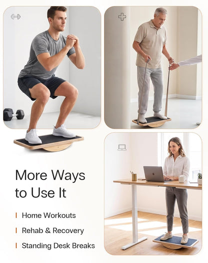 StrongTek Professional Wooden Balance Board, Rocker Board, Wood Standing Desk Accessory, Balancing Board for Under Desk, Anti Slip Roller, Core Strength, Stability, Office Wobble Boards