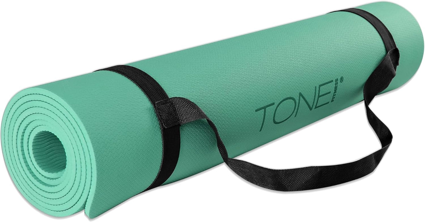 TONE Fitness Yoga Mat 1/4" Thick Non Slip Exercise & Pilates Mat for Home Workouts with Carrying Strap | Multiple Options