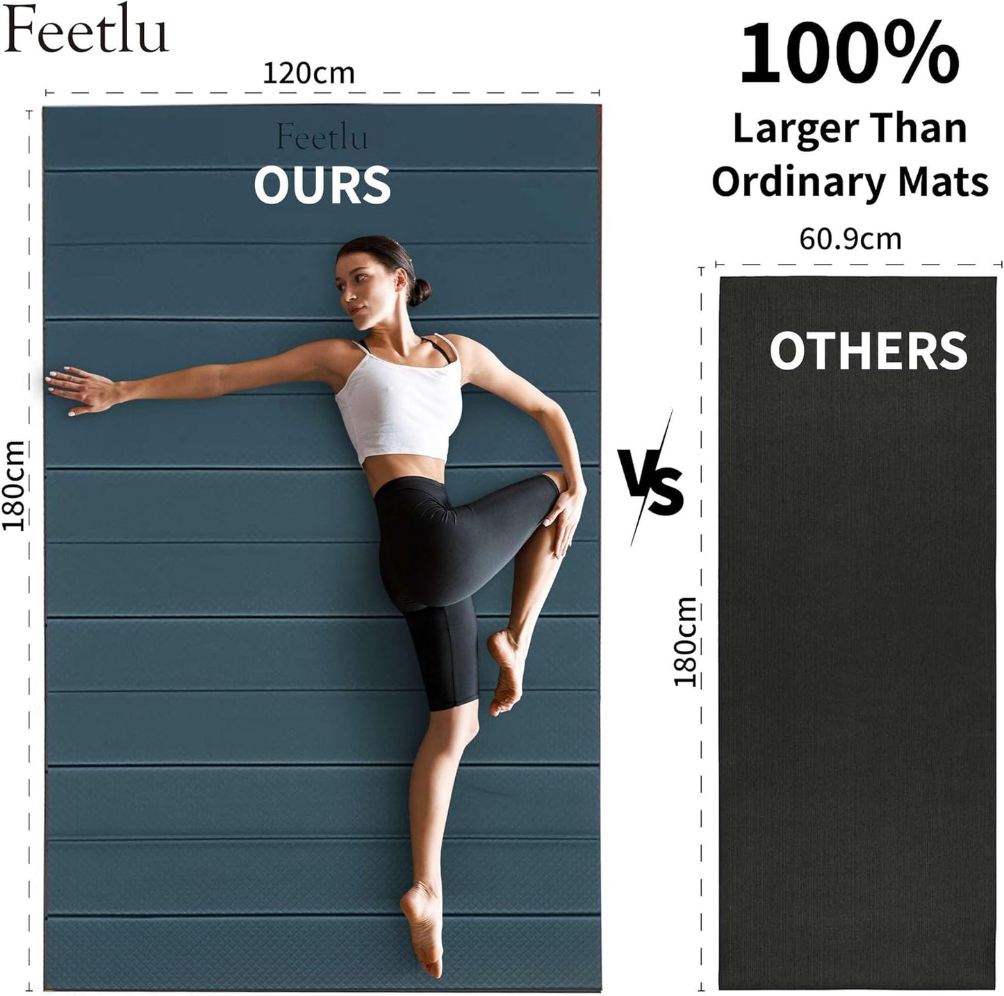 Foldable Large Yoga Mat: Extra 1/4 Inch Thick Workout Mat for Home Gym and Travel - Anti-Slip Folding Exercise Mat for Yoga, Pilates, and More