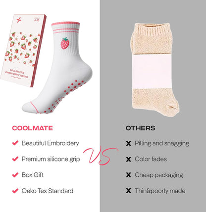 COOLMATE Pilates Socks with Grips for Women, Yoga Socks, Crew Non Slip Women for Barre, Pilates Gifts for Women - Colors B