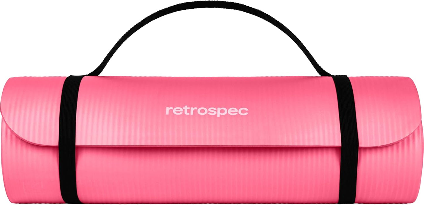 Retrospec Solana Yoga Mat Thick 1/2in Non-Slip Workout Mat with Nylon Strap - 72x24in Exercise Mat for Pilates, Stretching & Fitness - BPA Free, Easy Clean