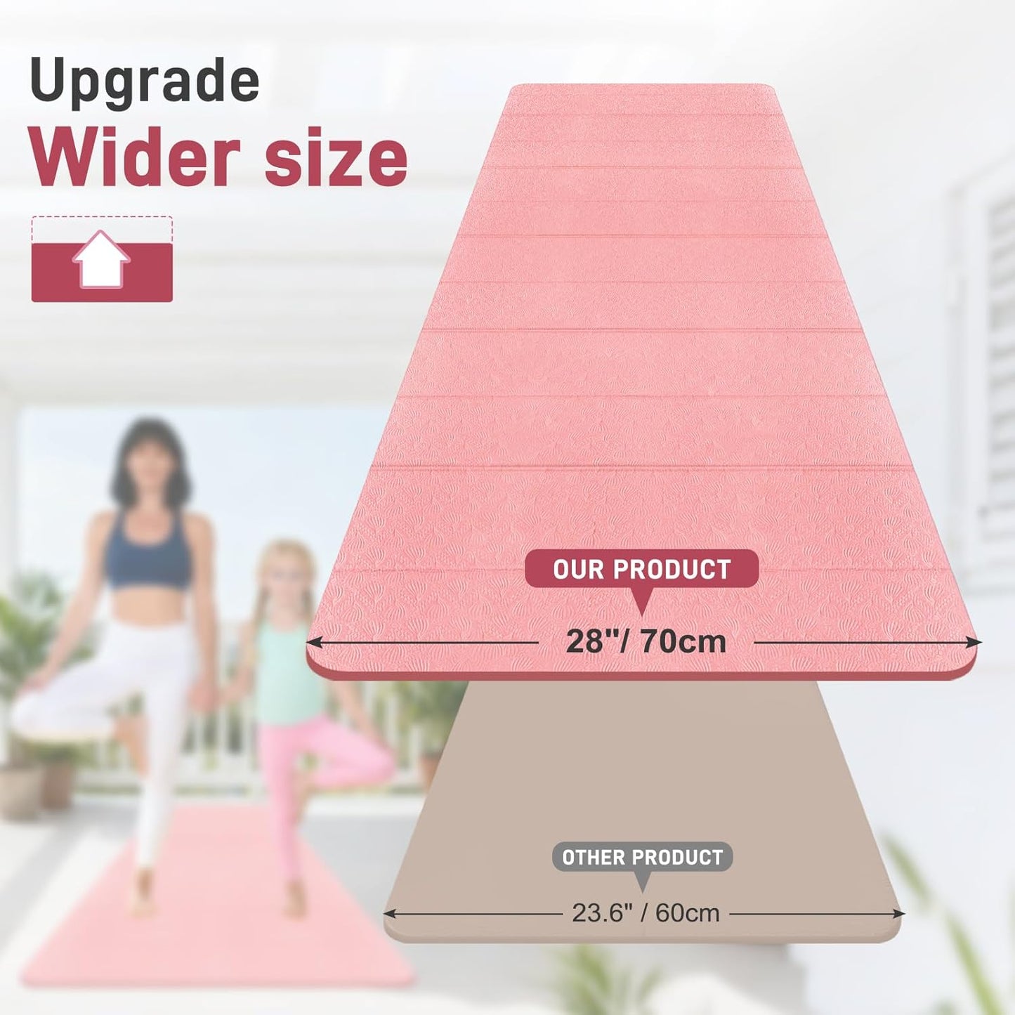 Foldable Yoga Mat 72"x28"x0.25" in, 70cm Wide Non Slip Pilates Mat, 6mm Thick Travel Yoga Mat Packable, Exercise Mats for Home Workout, Folding Stretching Mat for Women and Men
