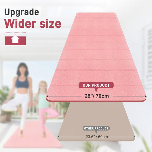 Foldable Yoga Mat 72"x28"x0.25" in, 70cm Wide Non Slip Pilates Mat, 6mm Thick Travel Yoga Mat Packable, Exercise Mats for Home Workout, Folding Stretching Mat for Women and Men