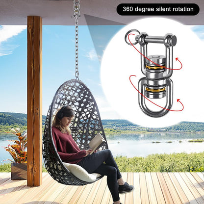 BeneLabel Dual Hanging Rings Hammock Swing Hanger, Swivel Stainless Steel Mounting Bearing Set D Shape Open Loop for Indoor Outdoor Playground Chair Yoga Rope Punching Bag Sandbag