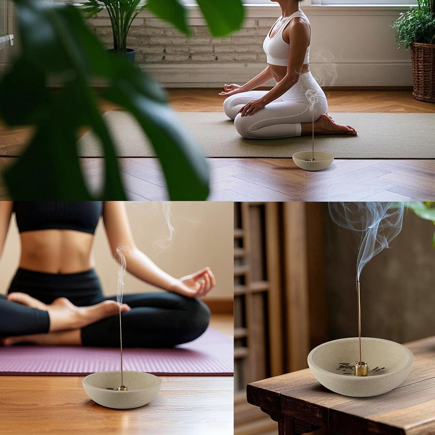 Koville Natural Marble Incense Holder, Incense Holder for Sticks with 9 Holes, Handmade Incense Burner Ash Catcher for Meditation Yoga SPA, Balsam Fir/Palo Santo/Sage/Cone (RoyalBeige)