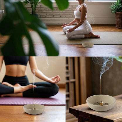 Koville Natural Marble Incense Holder, Incense Holder for Sticks with 9 Holes, Handmade Incense Burner Ash Catcher for Meditation Yoga SPA, Balsam Fir/Palo Santo/Sage/Cone (RoyalBeige)