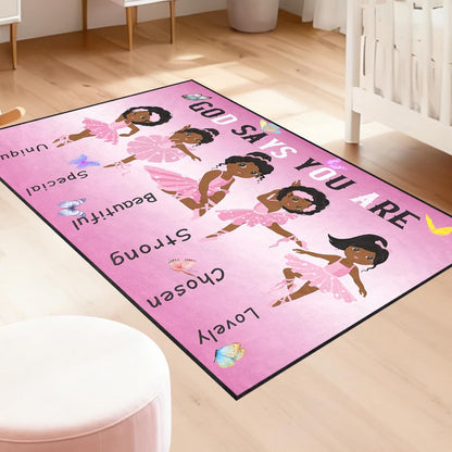 Black Girl Area Rug for Bedroom African Black Girls Floor Rugs for Living Room Playroom Cartoon Art Home Decor Soft Yoga Mats for Women Afro Purple 47" x 31" (2.7 x 3 Feet)