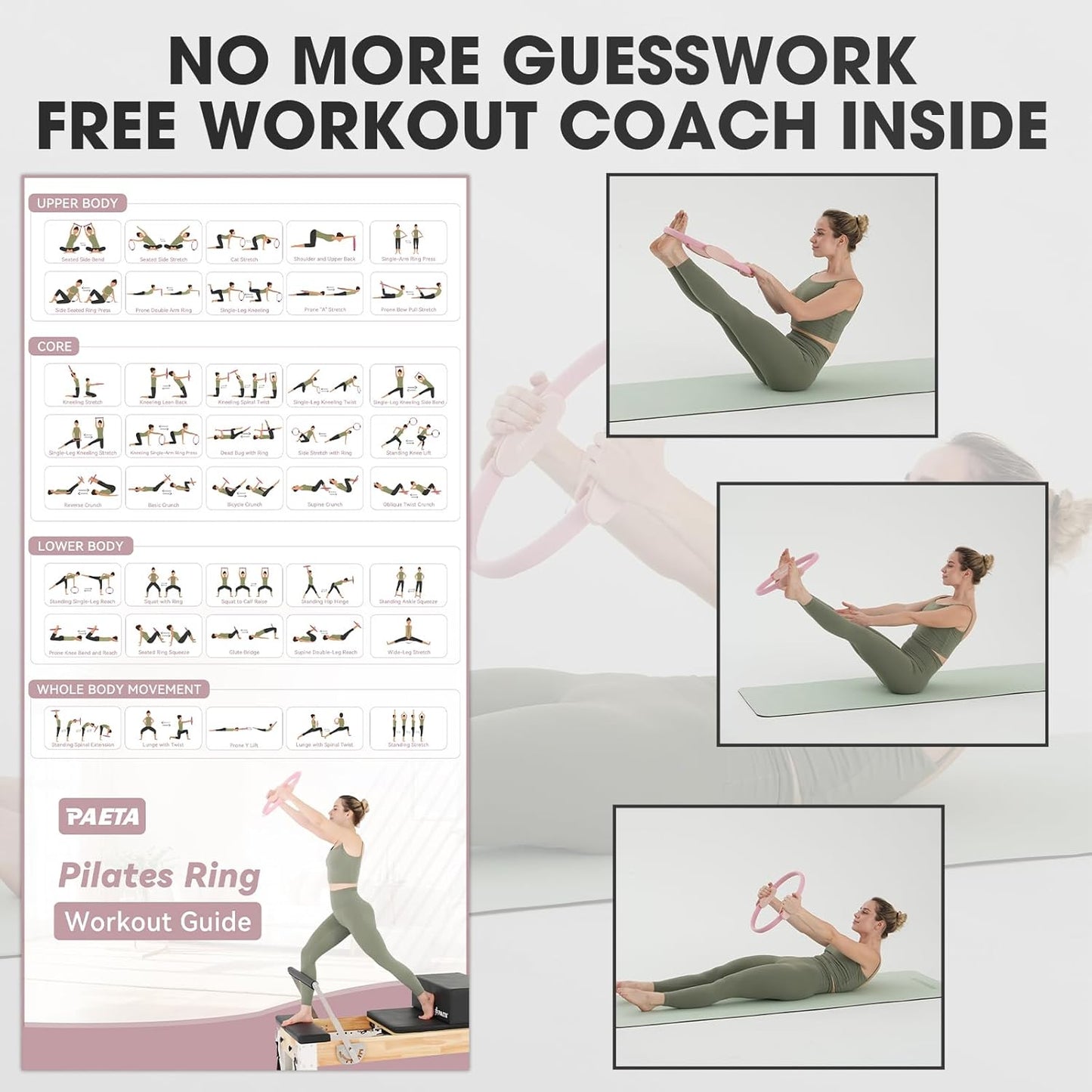 PAETA Pilates Ring Set – 14” Magic Circle (38 lbs Resistance), 9.8” Pilates Ball, 5 Resistance Bands, and Exercise Guide Included for Home Workouts