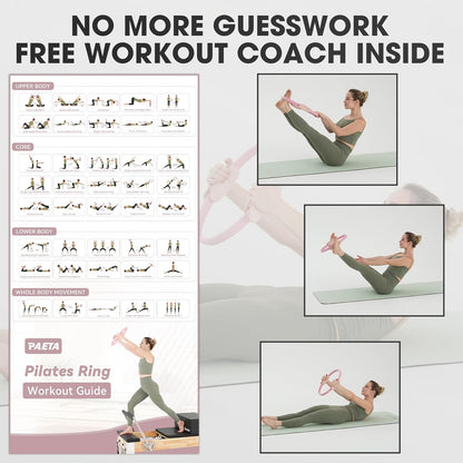 PAETA Pilates Ring Set – 14” Magic Circle (38 lbs Resistance), 9.8” Pilates Ball, 5 Resistance Bands, and Exercise Guide Included for Home Workouts