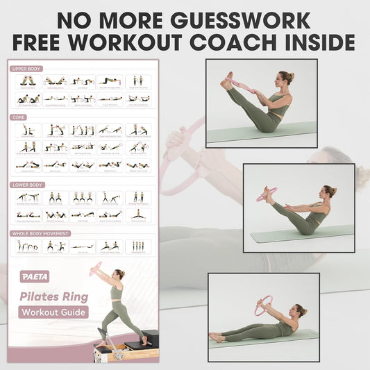 PAETA Pilates Ring Set – 14” Magic Circle (38 lbs Resistance), 9.8” Pilates Ball, 5 Resistance Bands, and Exercise Guide Included for Home Workouts