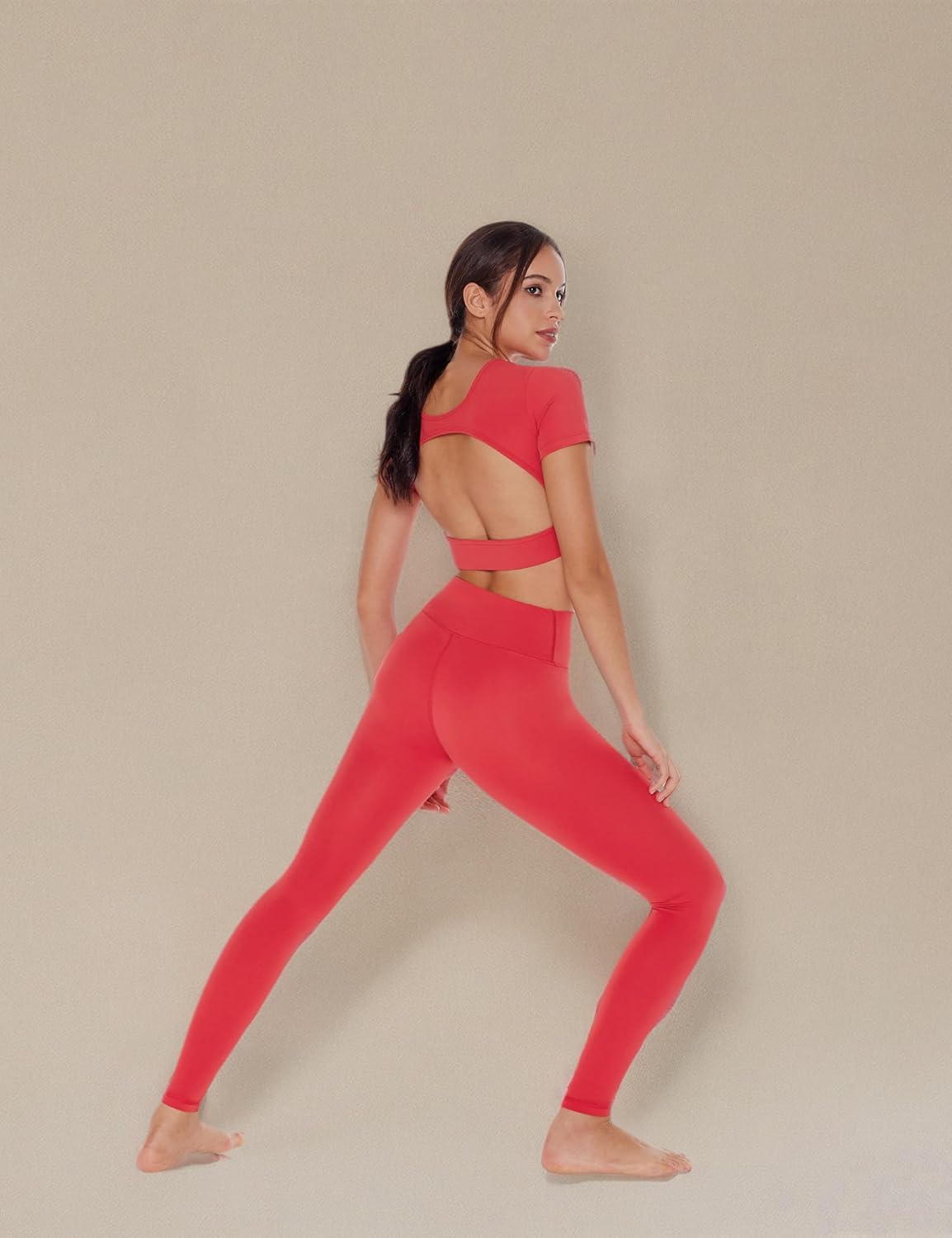 ENERBLOOM Open Back Workout Crop Tops for Women Backless Yoga Shirts Gym Short Sleeve Mild Support Compression Tee with Bra