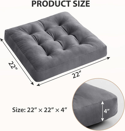 Meditation Floor Pillow Set of 1, Square Large Pillows Seating for Adults, Meditation Cushion Pillow,Tufted Corduroy Cushion for Tatami Living Room or Yoga, Light Gray, 22x22 Inch