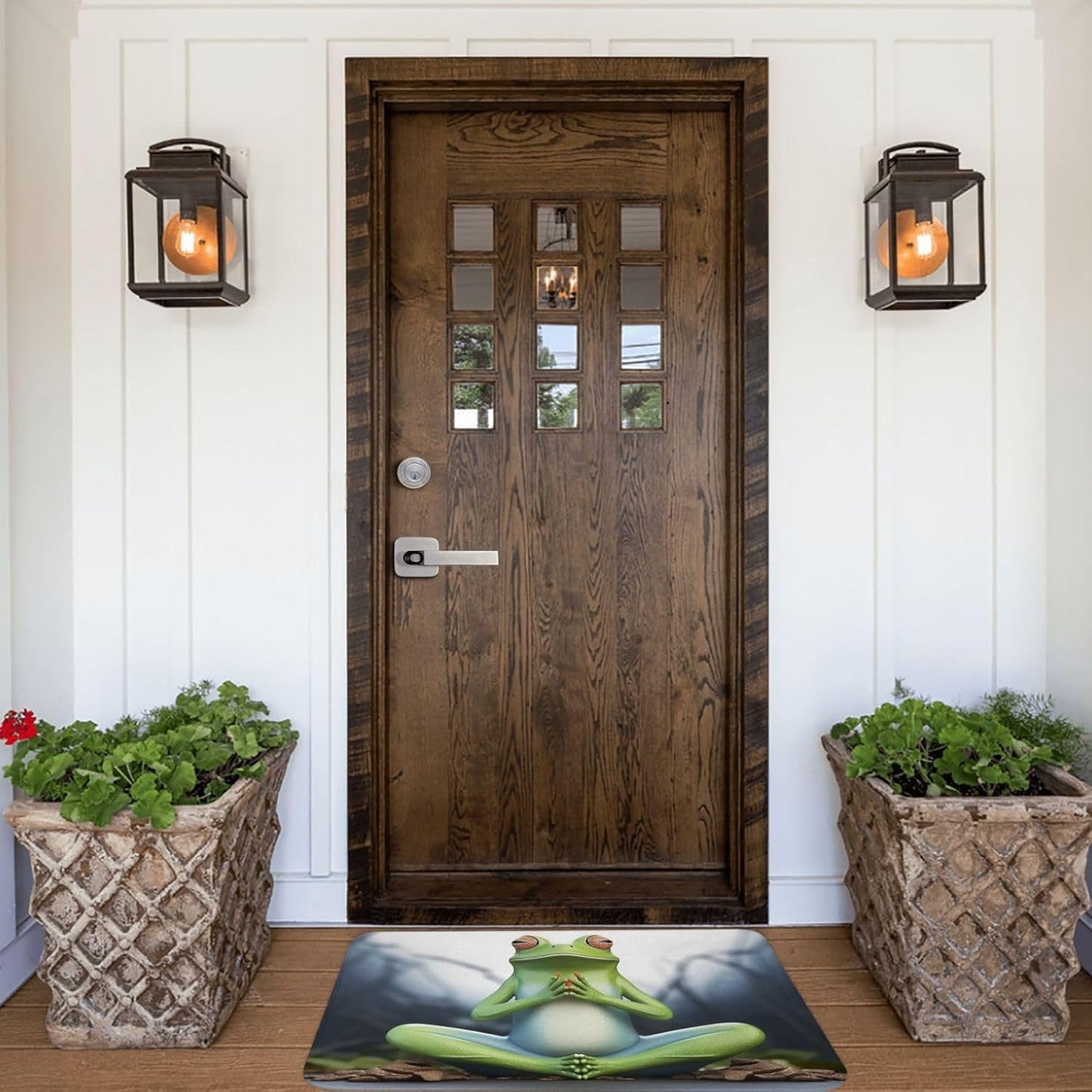 Outdoor Indoor Entrance Door Mat, Non-Slip Washable Welcome Mat Low Profile Floor Mat, Absorbent Flannel Bath Mats, Funny Yoga Frog Doormat for Entryway Rug 16 x 24 Inch