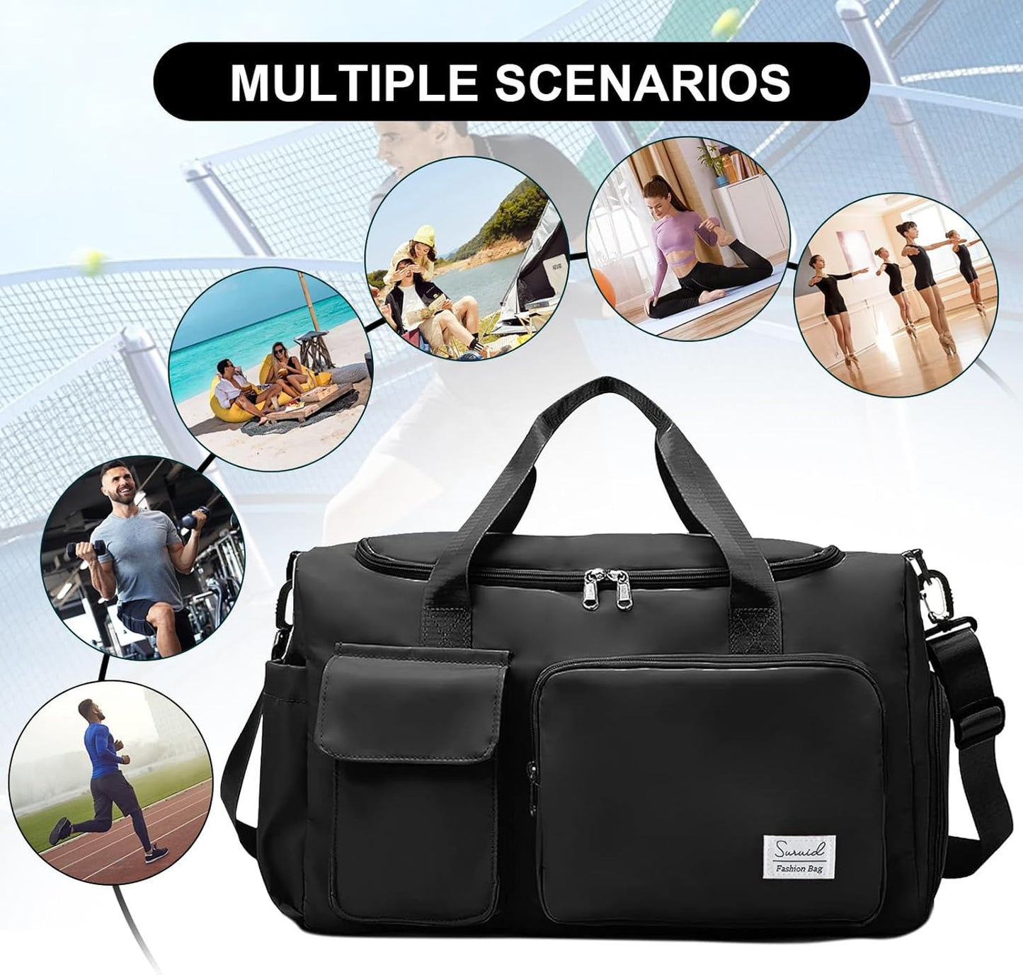 Suruid Travel Yoga Duffel Bag with Shoes Compartment Sports Gym Handbag with Dry Wet Separated Pocket for Training Men and Women, Overnight /Weekender Bag - Pink