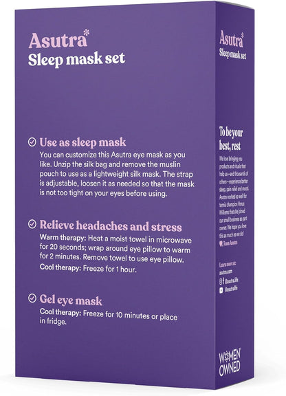 ASUTRA Silk Eye Pillow for Sleep, Purple - Filled w/Lavender Buds & Flax Seeds, Weighted Eye Mask, Meditation & Light Blocking Blindfold, Cooling Gel Mask Included