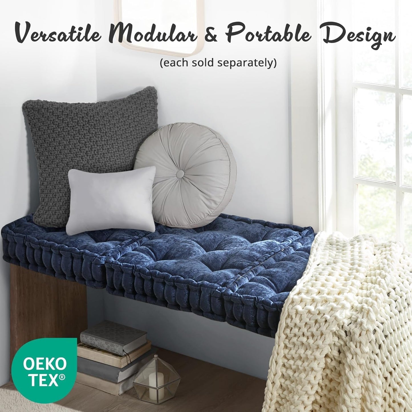 Intelligent Design Large Floor Pillow for Adults Yoga or Meditation Cushion with Handle, Floor Cushion for Board Games, Lustrous Chenille Tufted, Handsewn Scalloped Edge, Azza, 24" x 24" x 5" Yellow