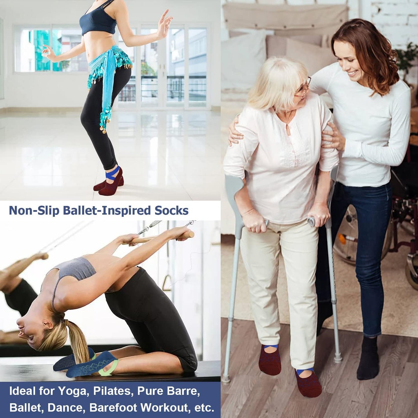 Ozaiic Pilates Socks for Women Non Slip Grip, Yoga Socks with Grippers for Barre, Hospital, Ballet, Dance, Barefoot Workout