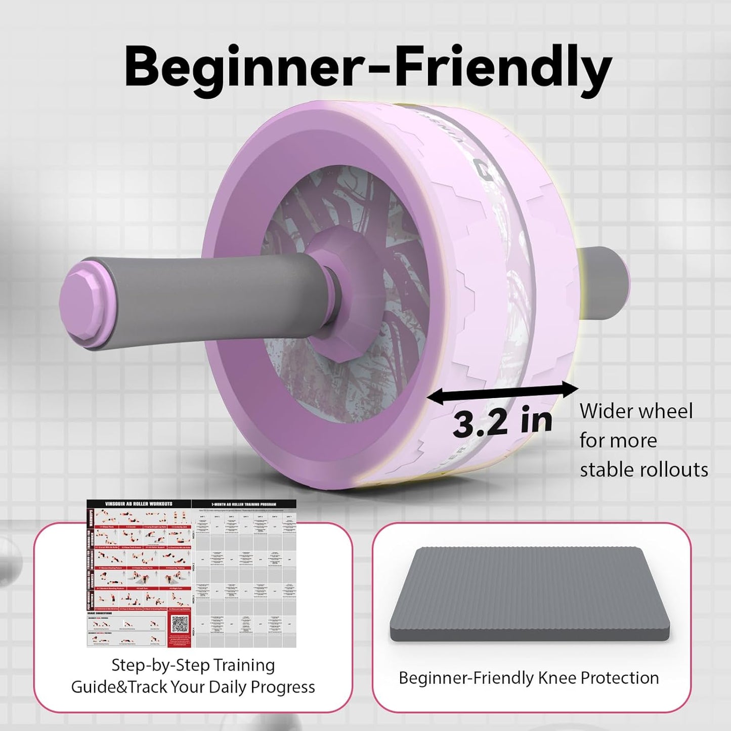 VINSGUIR Ab Roller Wheel, Abs & Core Workout Equipment for Home Gym with Knee Pad Accessories, Abdominal Wheel for Full-body Strength Training