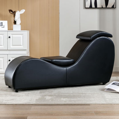 PUREMIND Yoga Chair, Curved Yoga Chaise Lounge for Adult Stretching, Exercising and Relaxing, Indoor Lounge Chair with Adjustable Head Cushion for Living Room Apartment and Bedroom - Black