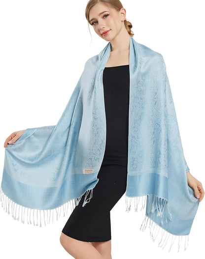 vimate Silky Paisley Pashmina Shawl Scarf-Women's Soft Double-side Jacquard Pashminas Wrap for Evening Dress Travel Shawl