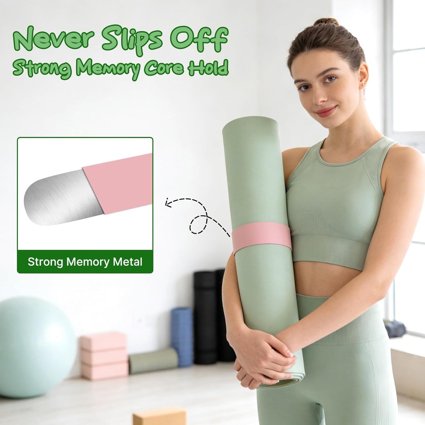 Aolamegs Yoga Mat Strap Slap Band-Instant One Snap Holder Keeps Mats Tightly Rolled & Secure -Soft Silicone Gym Accessories
