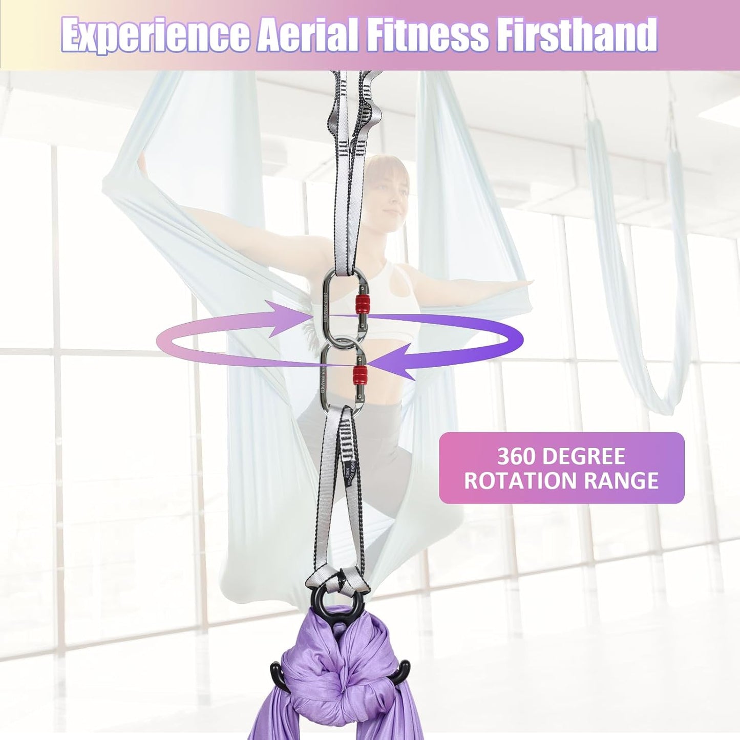 Aerial Silks Kit & Aerial Yoga Hammock - 11Yd Premium Fabric with Hardware - Easy Setup for Flying Yoga, Aerial Swing & Fitness - Supports Up to 14ft Rigging