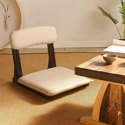 Japanese Floor Chair with Back Support, Solid Wood Meditation Chair, Japanese Style Floor Seating Tatami Floor Seats with Cushion for Coffee Table, Low Tea Table，Living Room, Bedroom, Bay Window