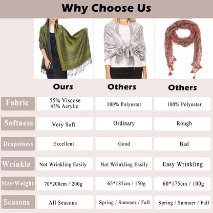 Ciormis Two Tone Silky Paisley Pashmina Shawl Scarf,Soft Women's Rave Jacquard Pashminas Wrap Scarves